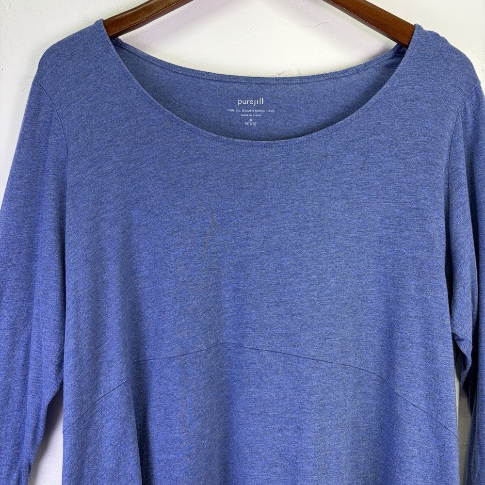 Pure Jill Seamed Swing Tunic Size XL Petite Blue High Low Hem Versatile Soft - Picture 3 of 9